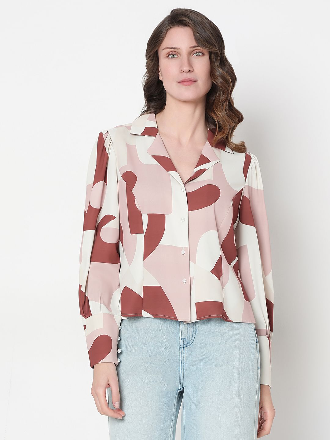 White Geometric Print Shirt