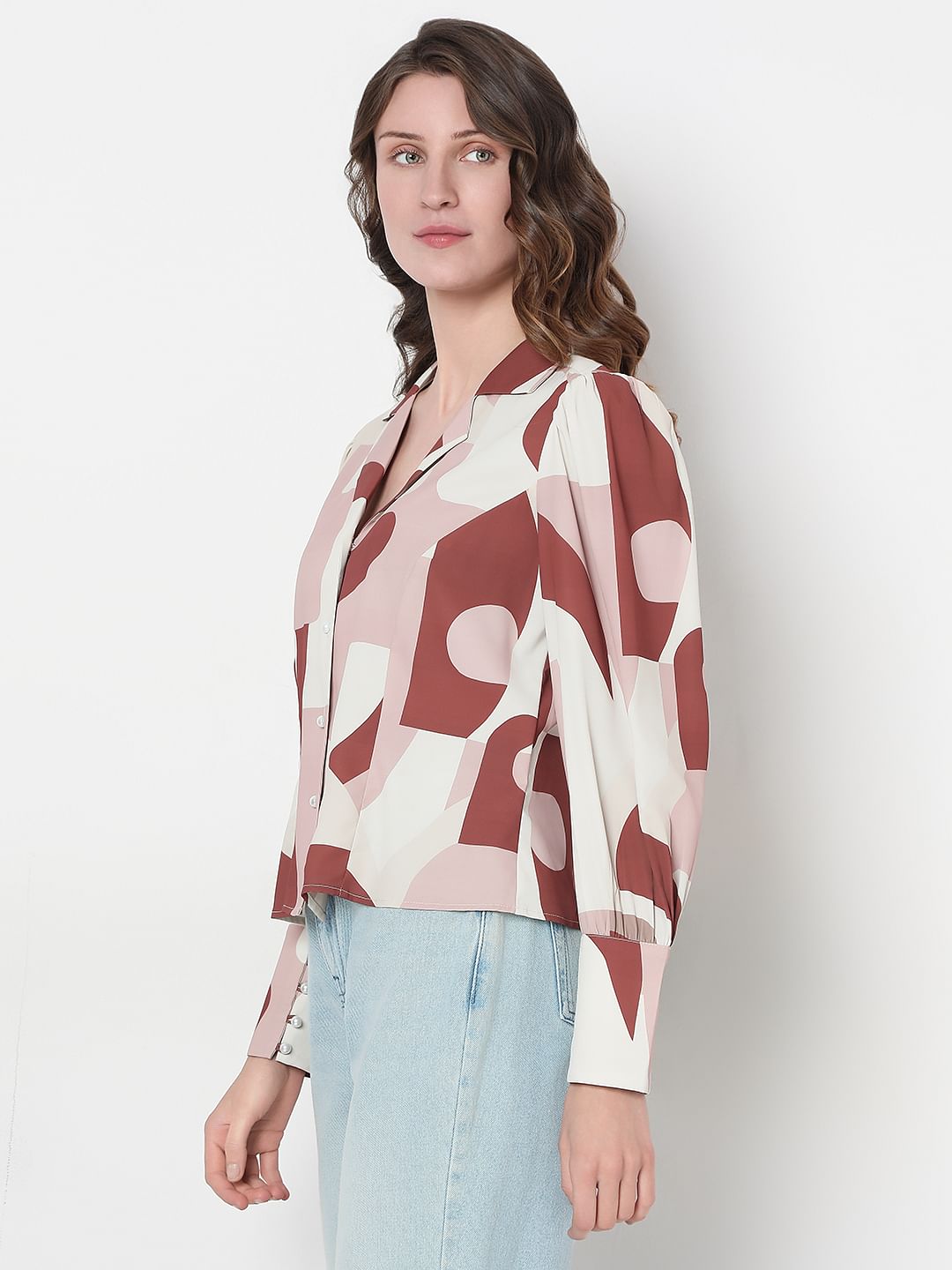 White Geometric Print Shirt