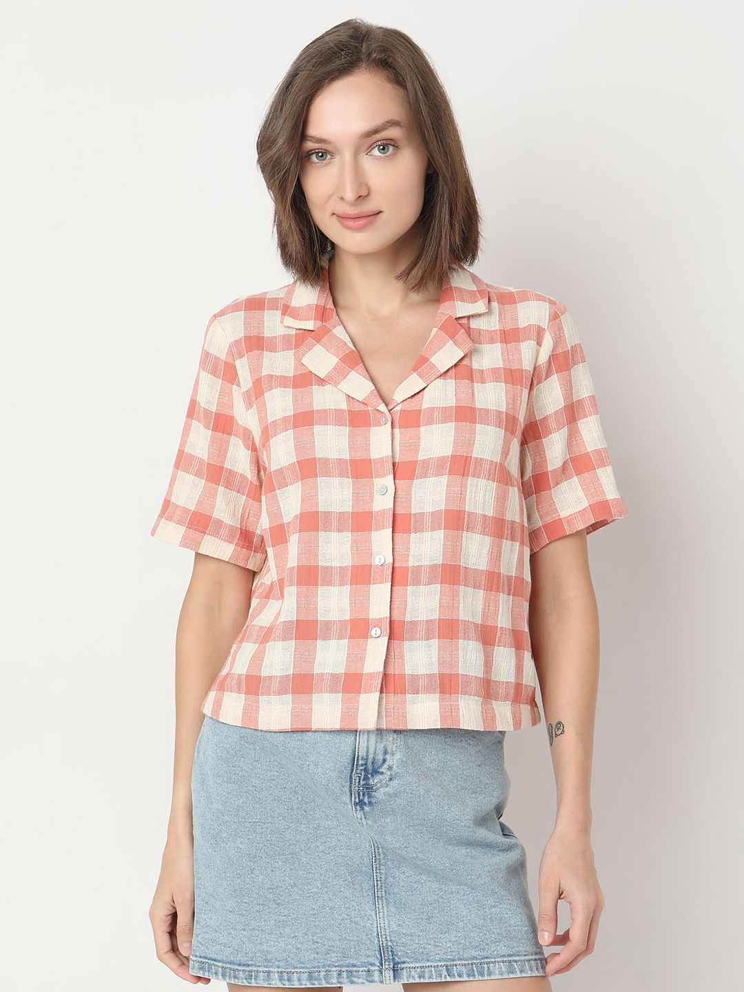 Coral Check Cotton Shirt
