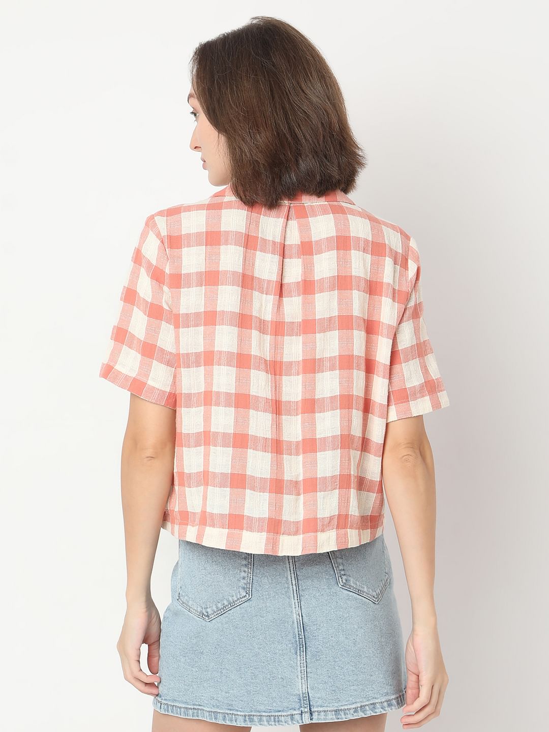 Coral Check Cotton Shirt