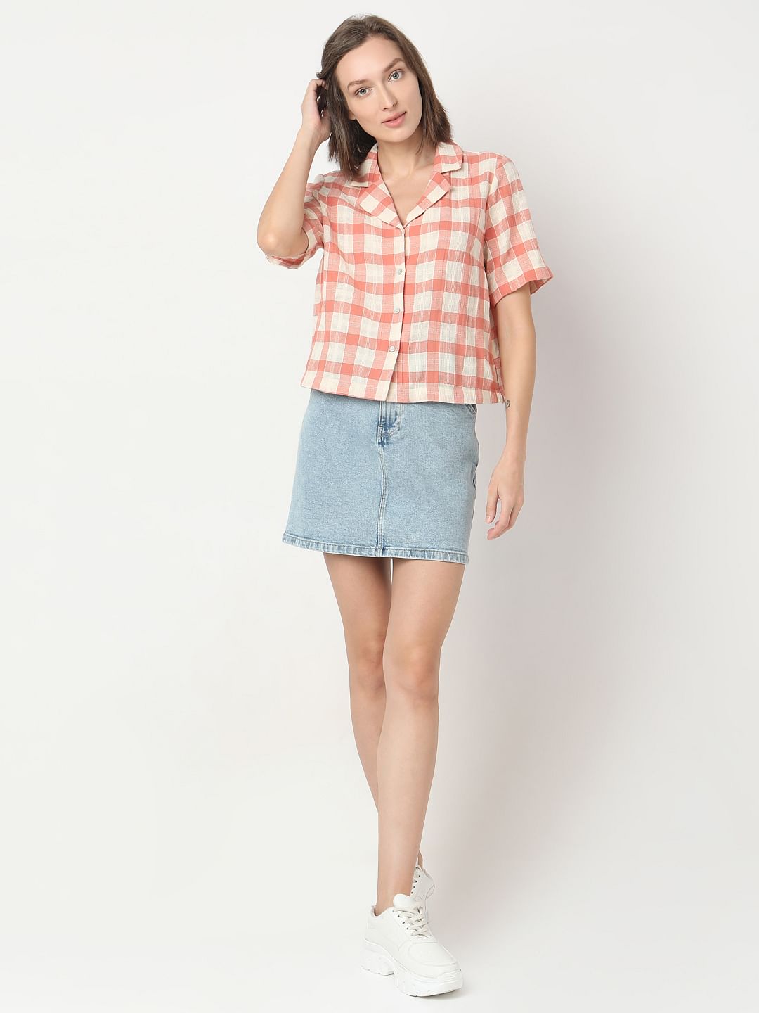 Coral Check Cotton Shirt