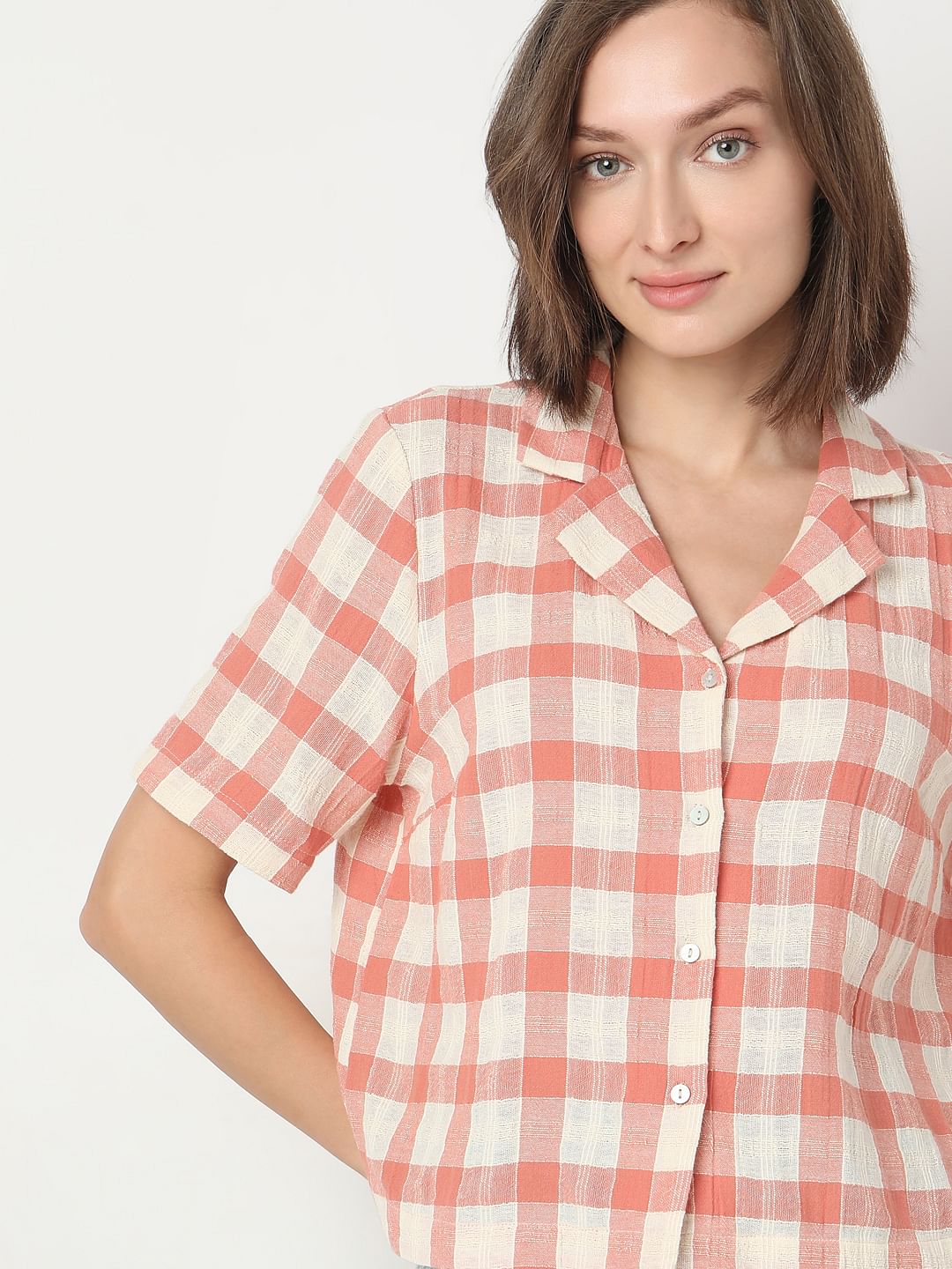 Coral Check Cotton Shirt
