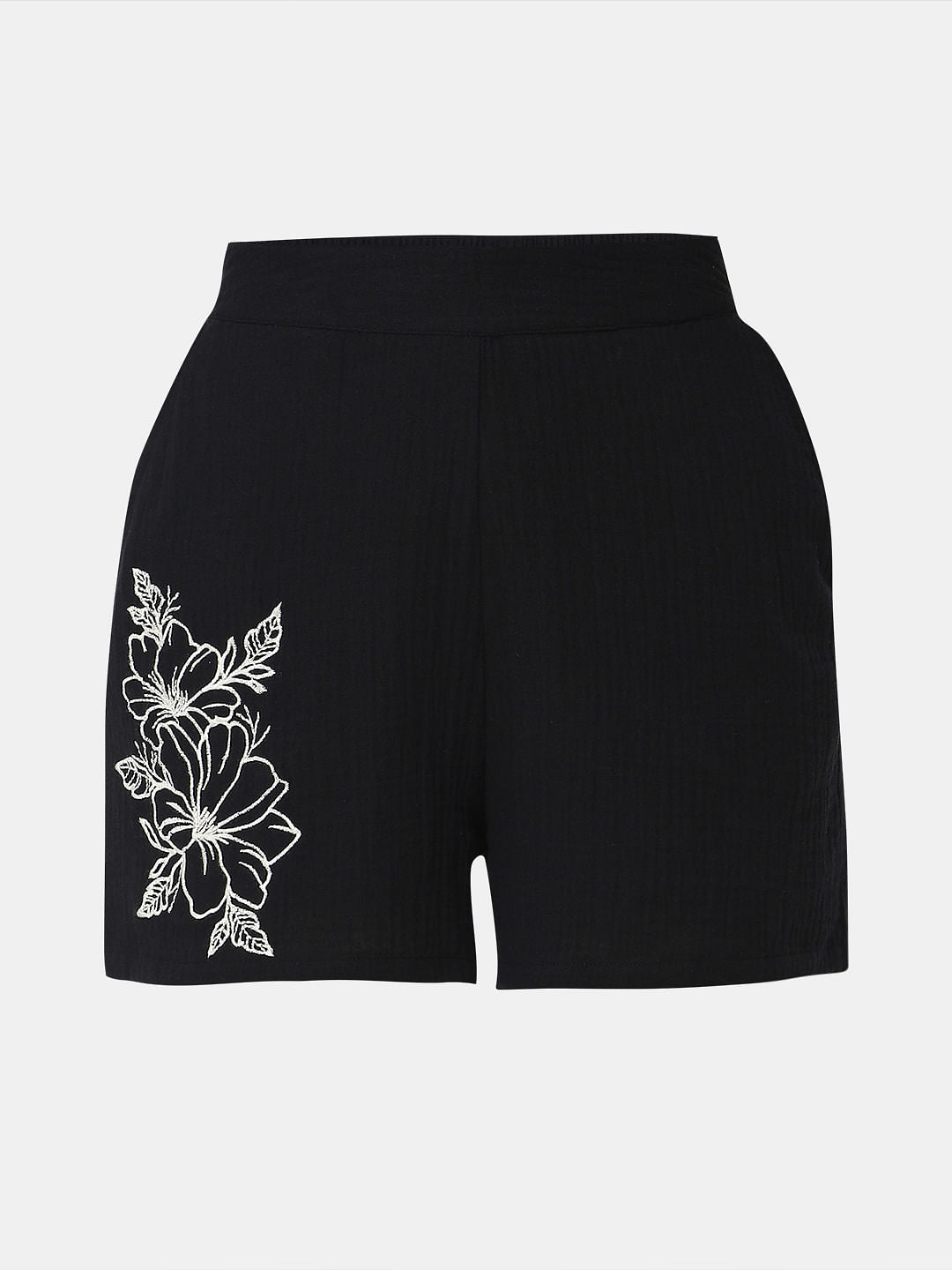 Black Embroidered Co-Ord Set Shorts