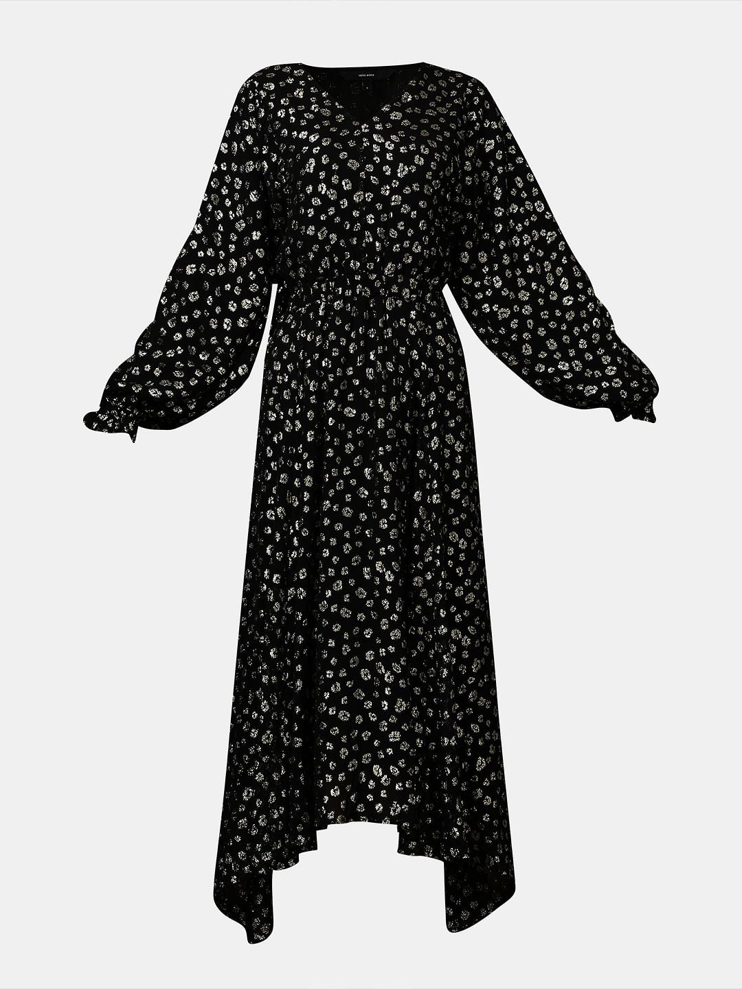 Black Metallic Lurex Midi Dress