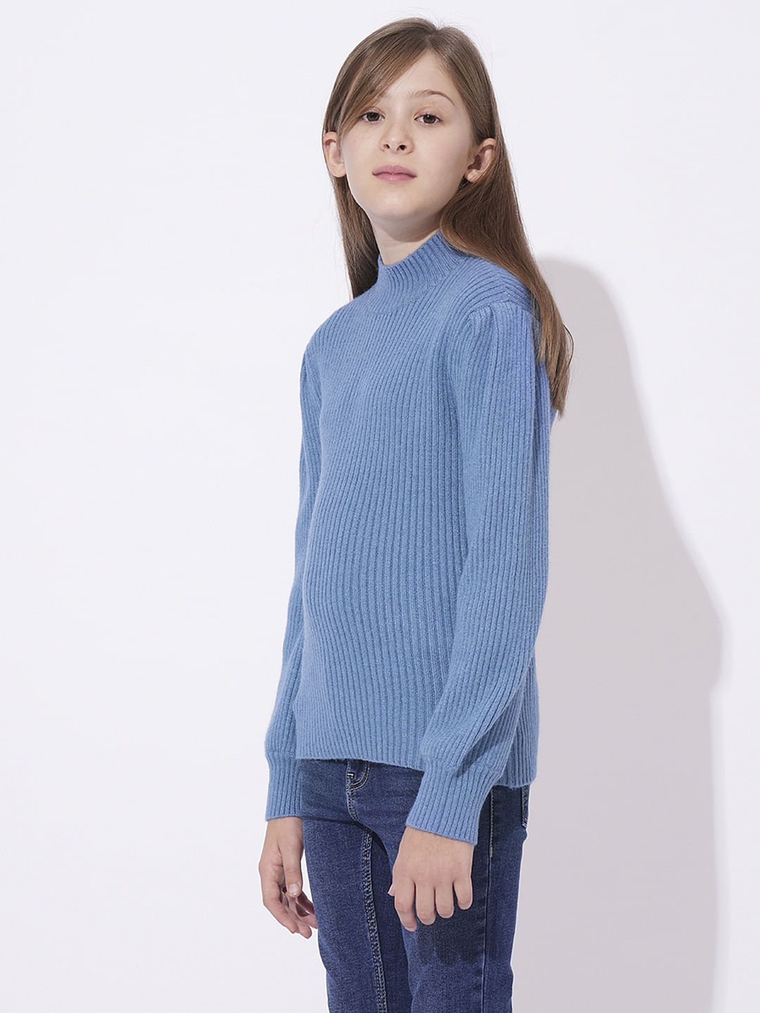Girls Blue High Neck Pullover