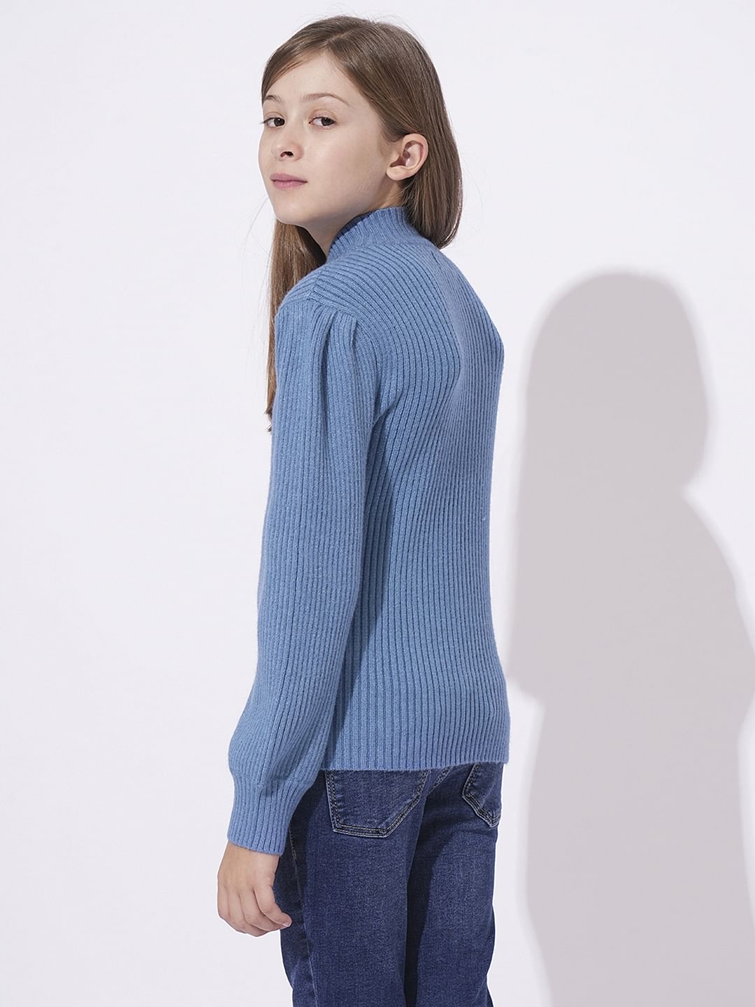 Girls Blue High Neck Pullover