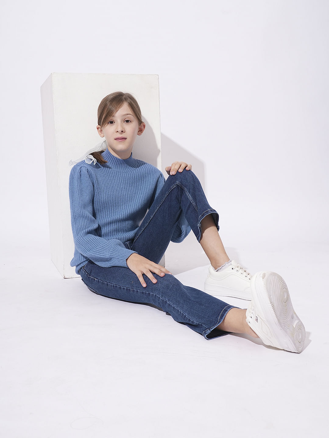 Girls Blue High Neck Pullover