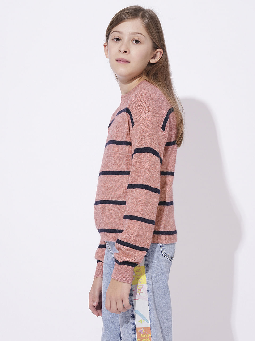 Girls Pink Vertical Striped Pullover