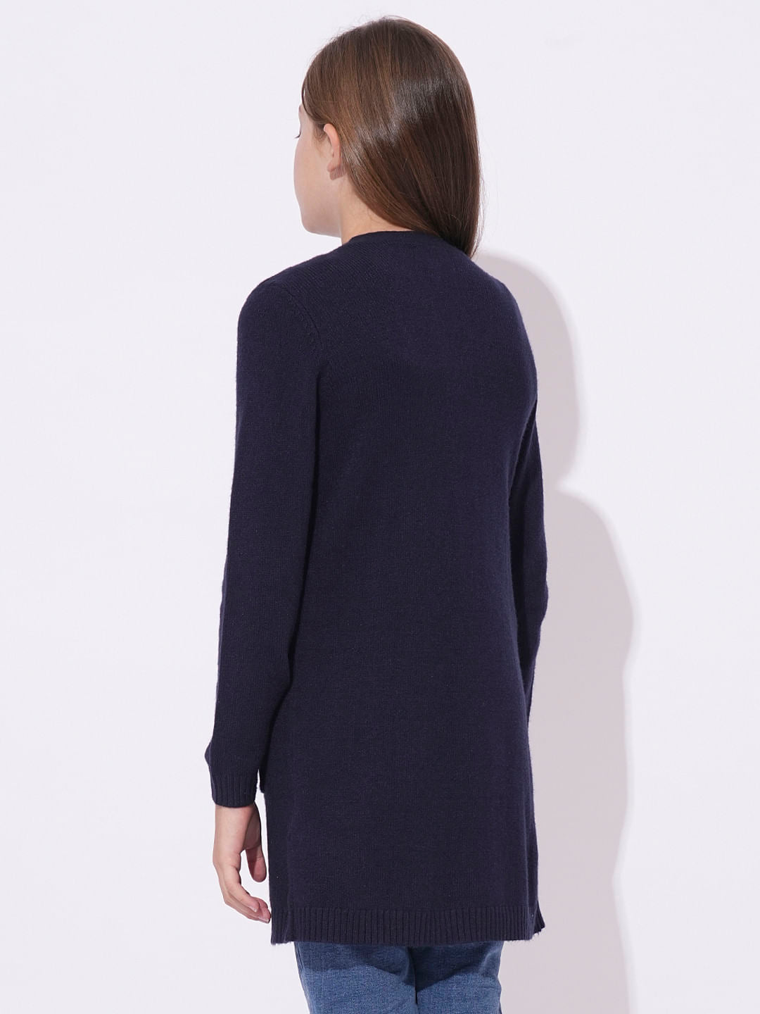 Girls Dark Blue Long Cardigan