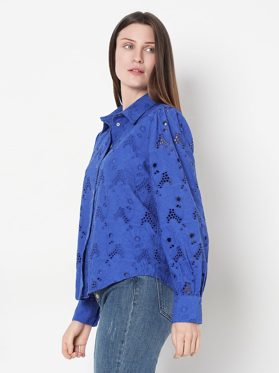 Blue Schiffli Cotton Shirt