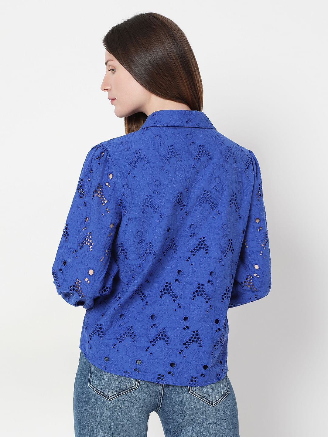 Blue Schiffli Cotton Shirt