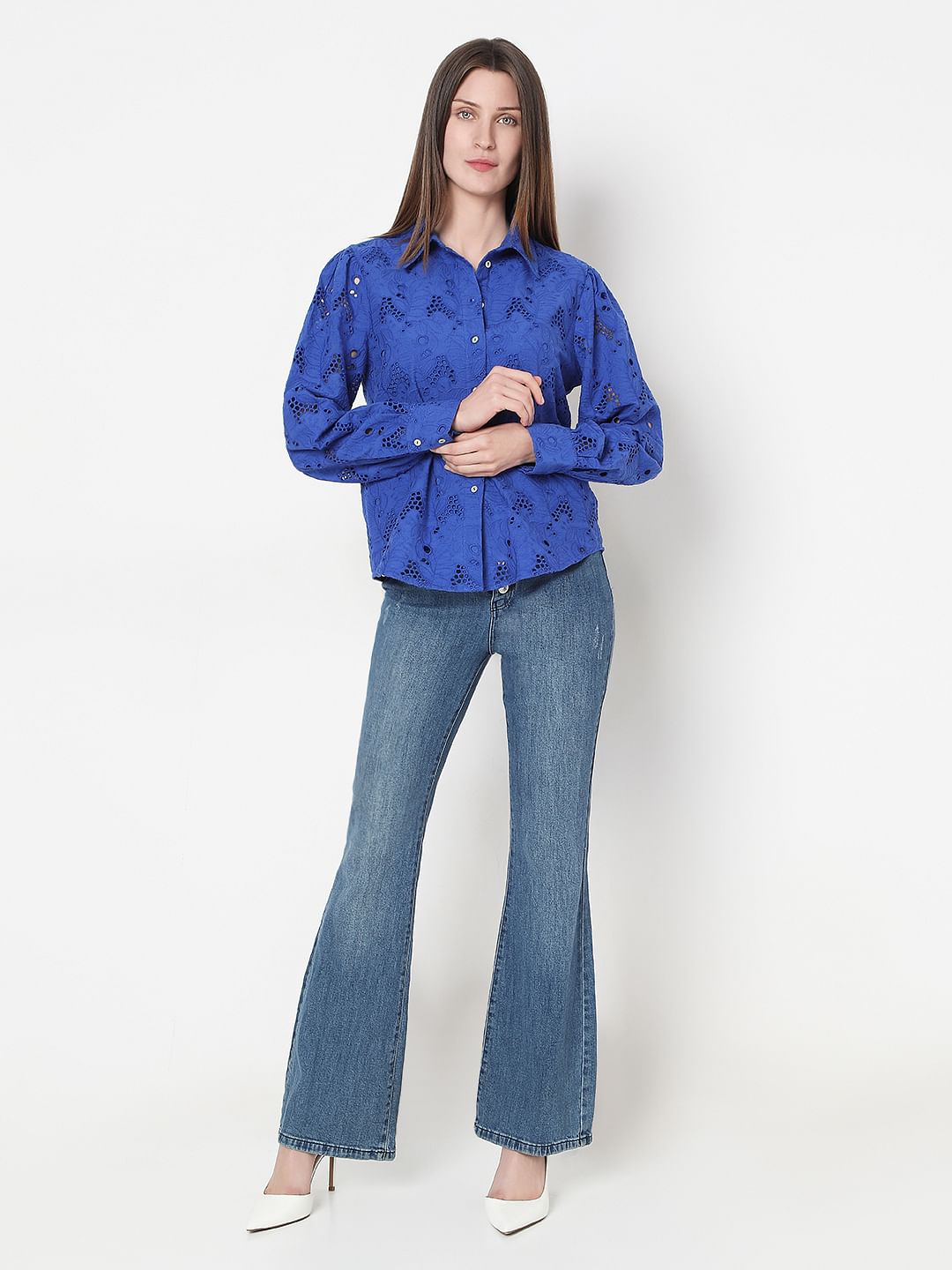 Blue Schiffli Cotton Shirt