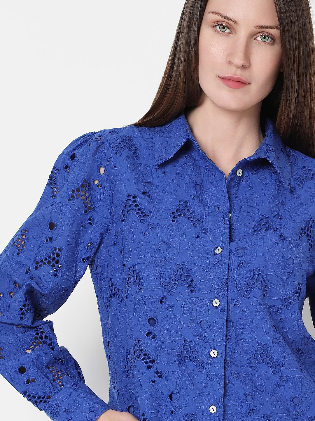 Blue Schiffli Cotton Shirt