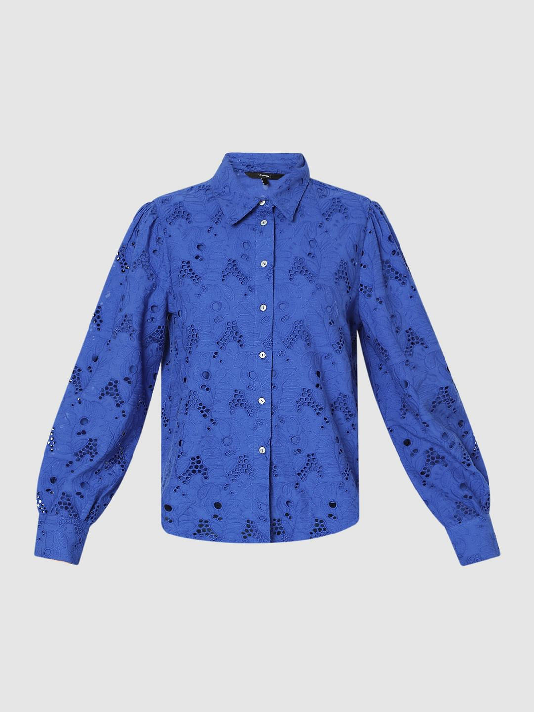 Blue Schiffli Cotton Shirt