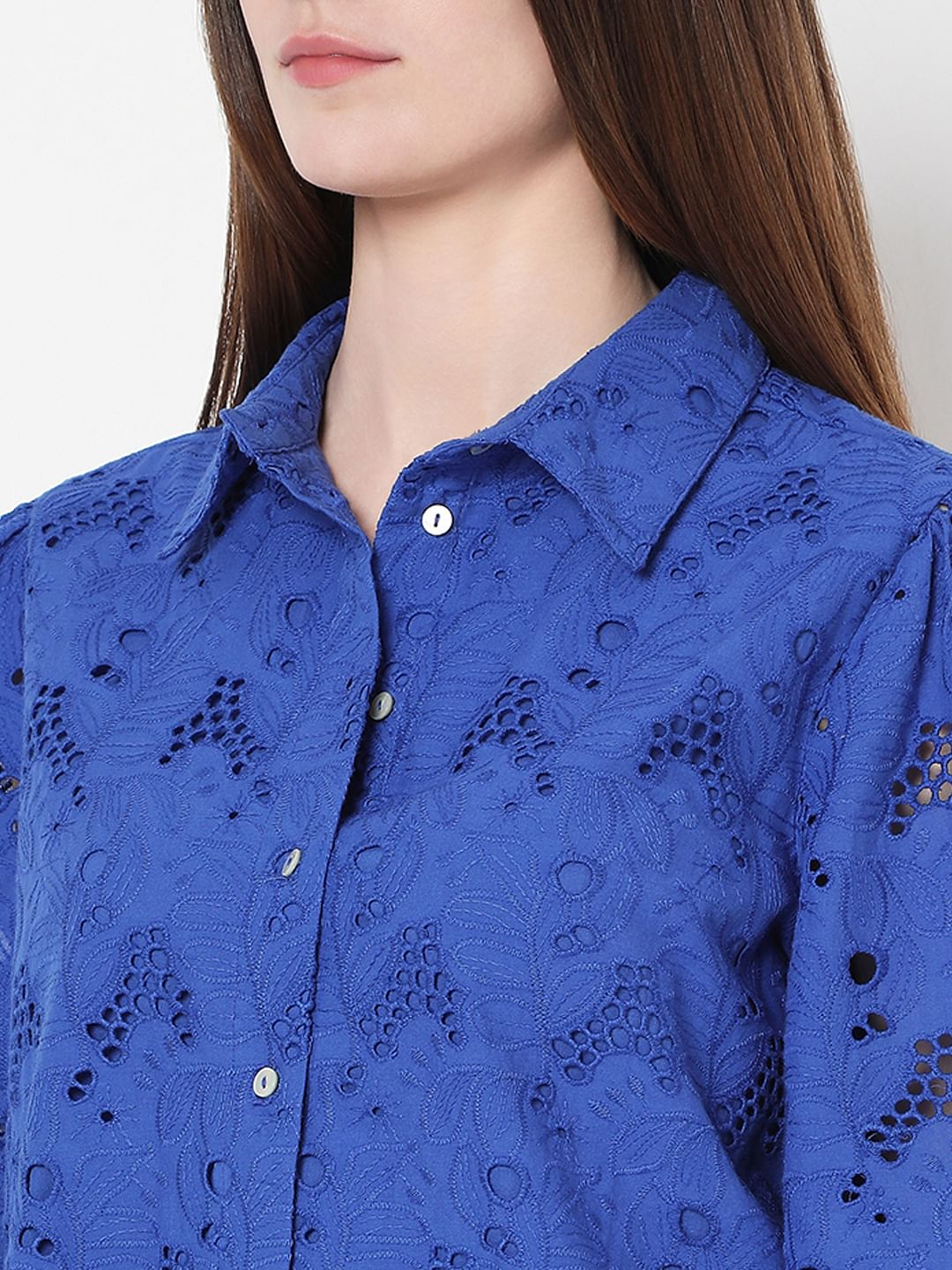 Blue Schiffli Cotton Shirt