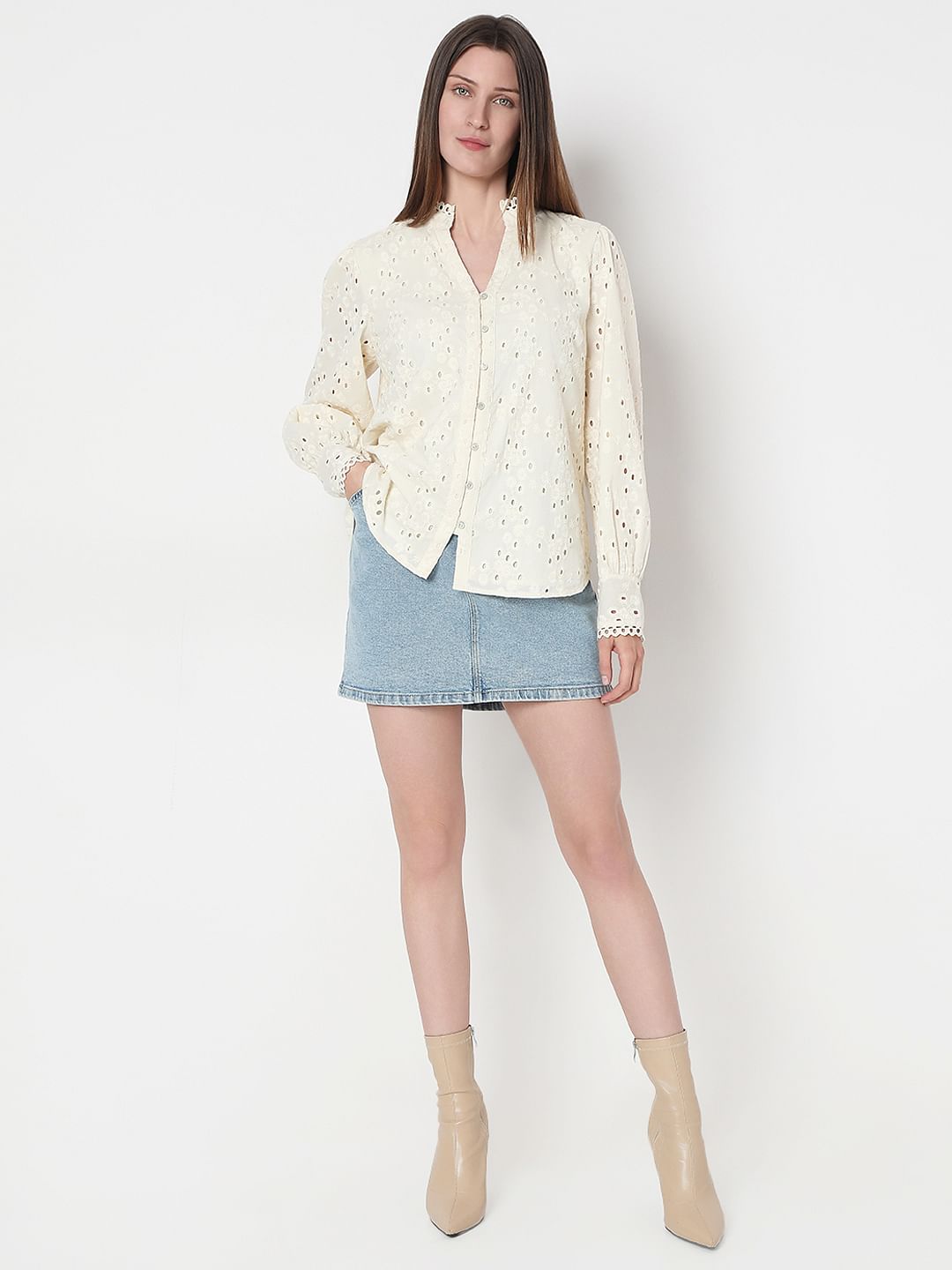 Off-White Cotton Cut-Work Shirt