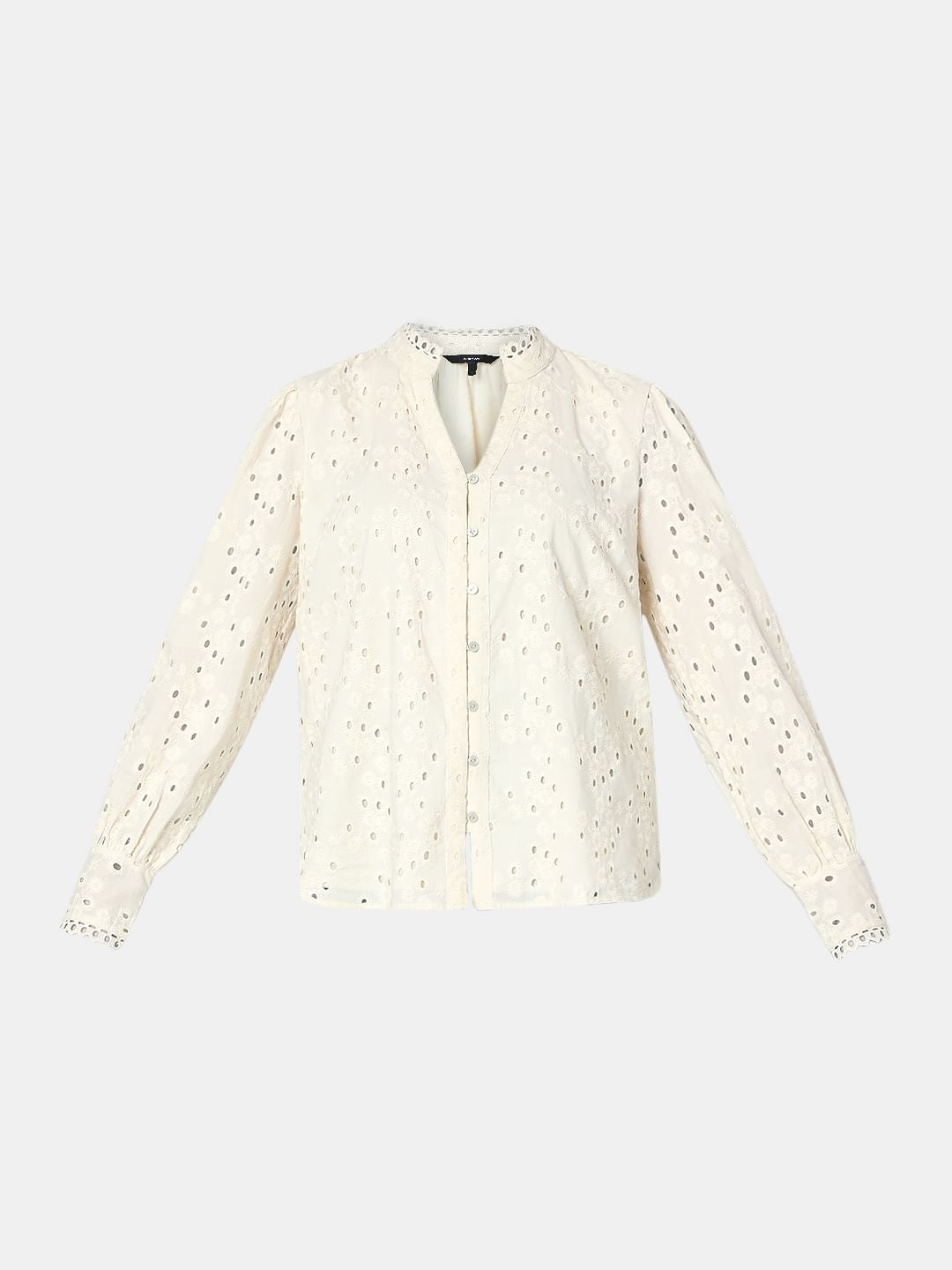 Off-White Cotton Cut-Work Shirt