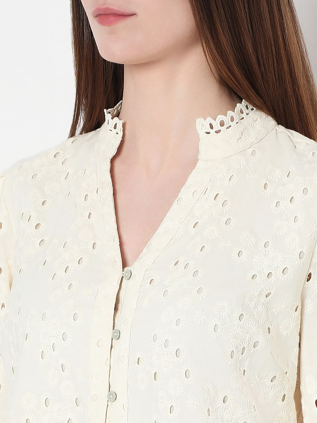 Off-White Cotton Cut-Work Shirt