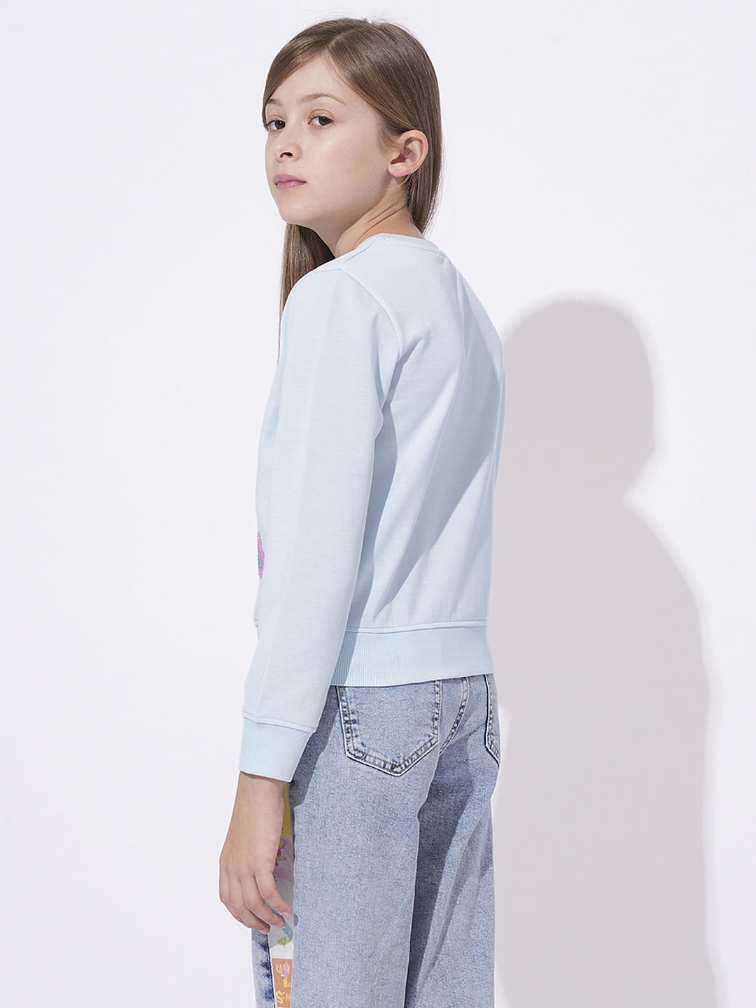 Girls Blue Printed Sweatshirt