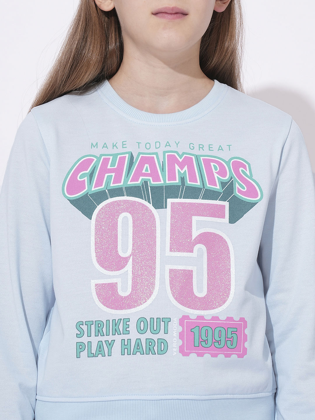 Girls Blue Printed Sweatshirt