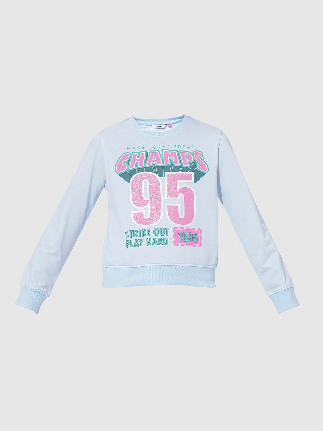 Girls Blue Printed Sweatshirt