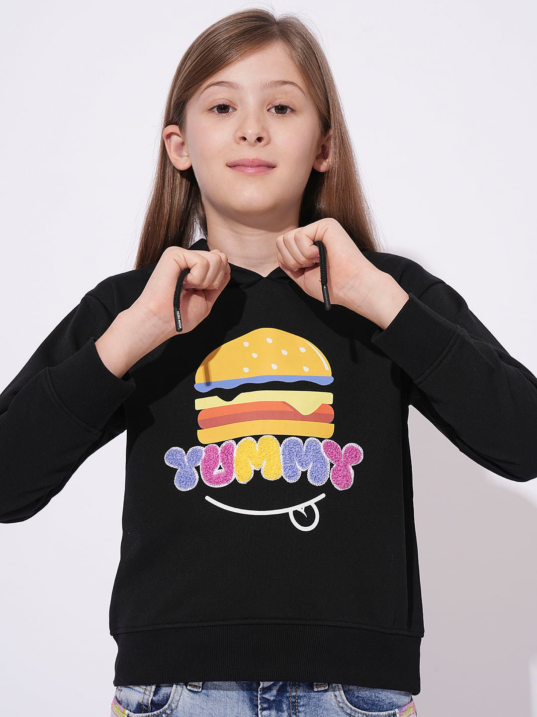 Girls Black Hooded Sweatshirt
