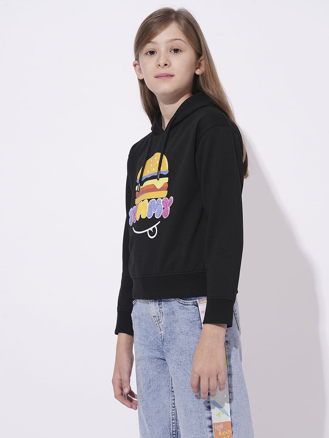 Girls Black Hooded Sweatshirt