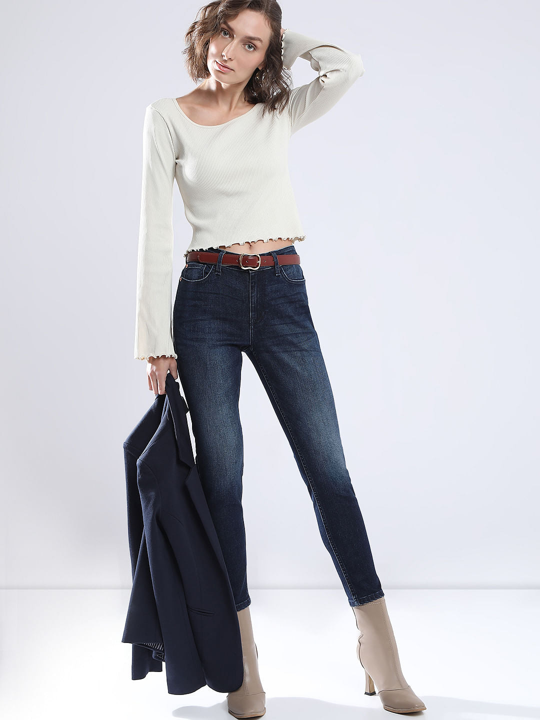 Dark Blue High Rise Skinny Fit Jeans