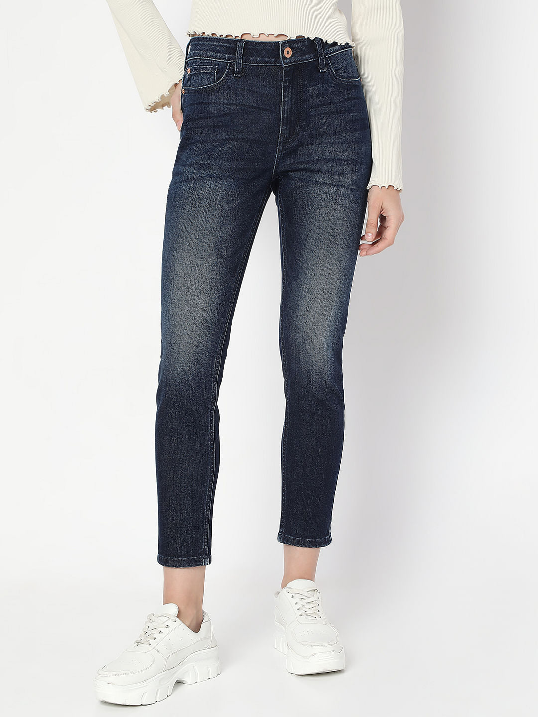Dark Blue High Rise Skinny Fit Jeans