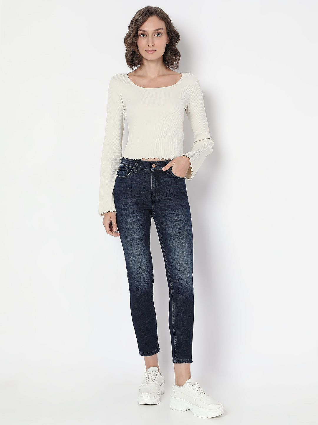Dark Blue High Rise Skinny Fit Jeans