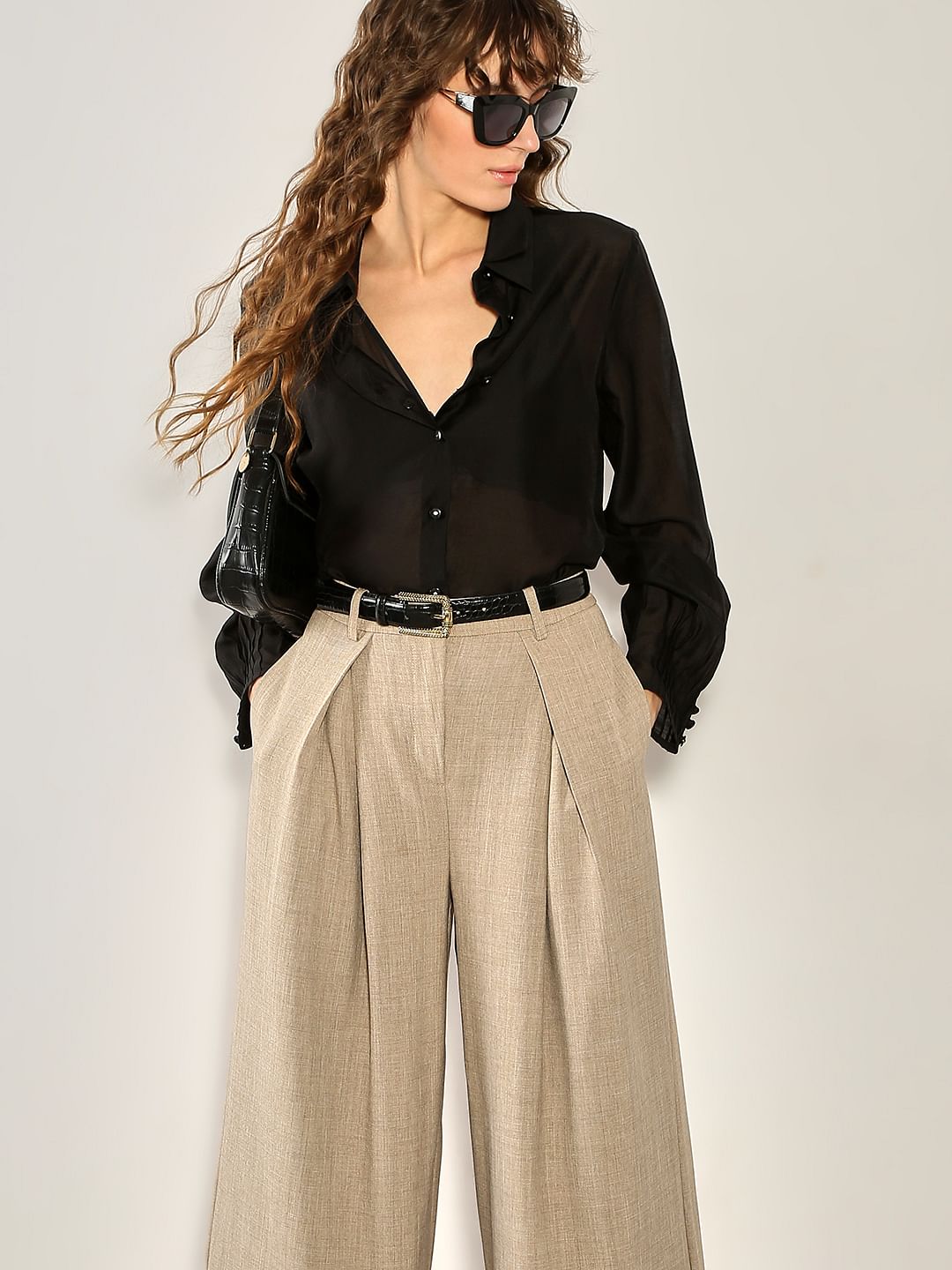 Black Semi Sheer Full Sleeves Shirt