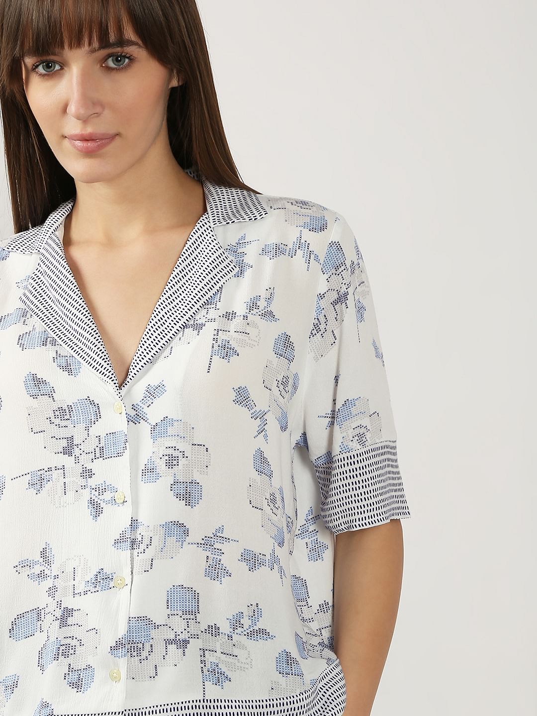 White Printed Viscose Shirt