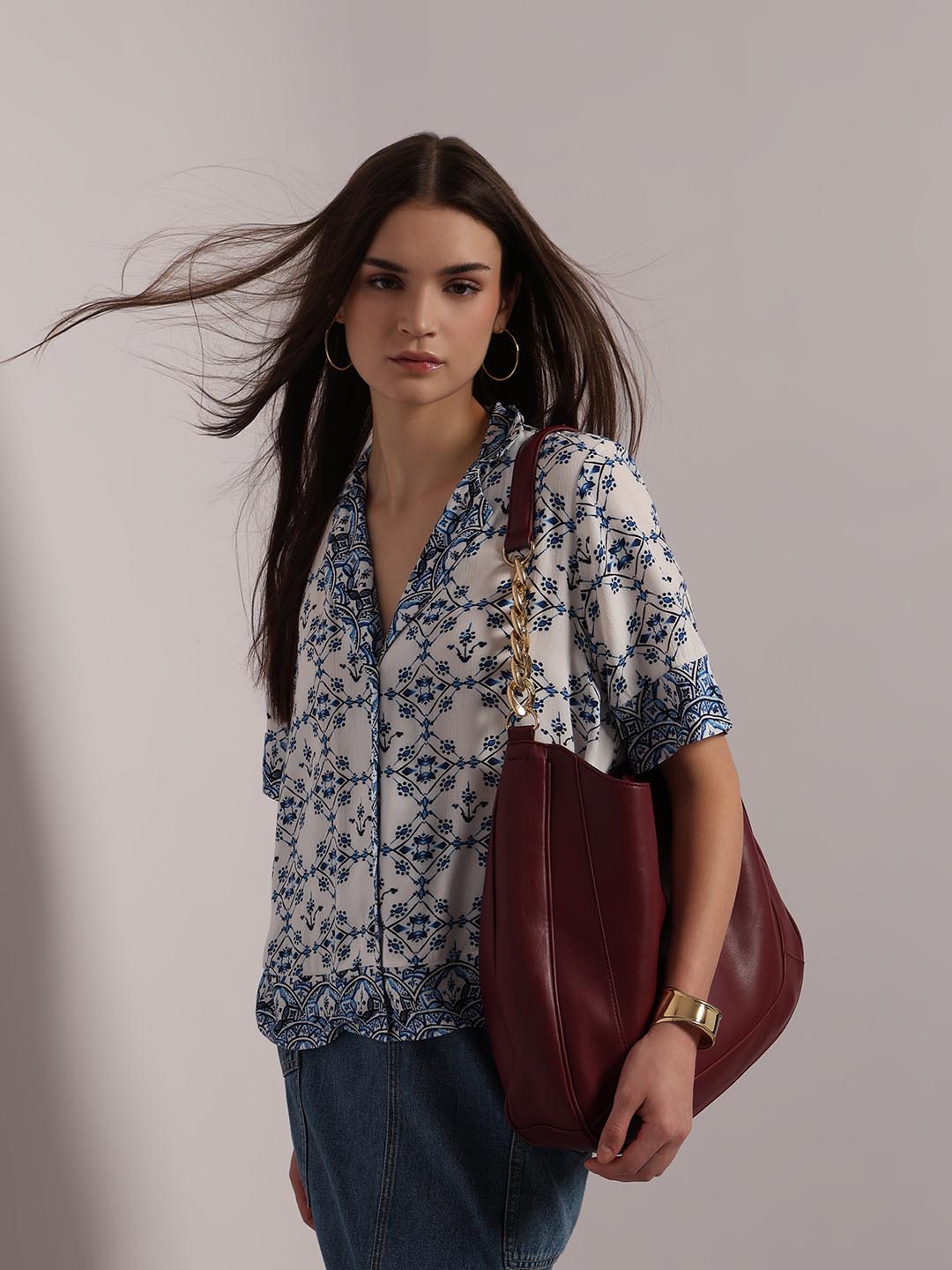 Vero Moda Blue Printed Viscose Shirt