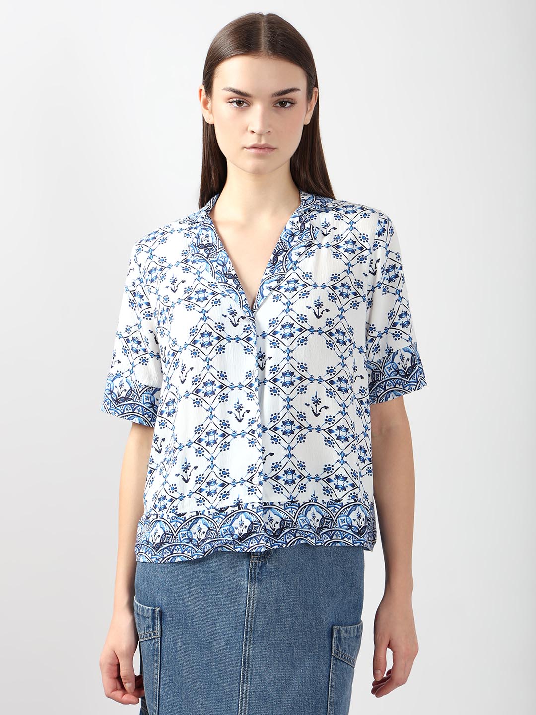 Vero Moda Blue Printed Viscose Shirt