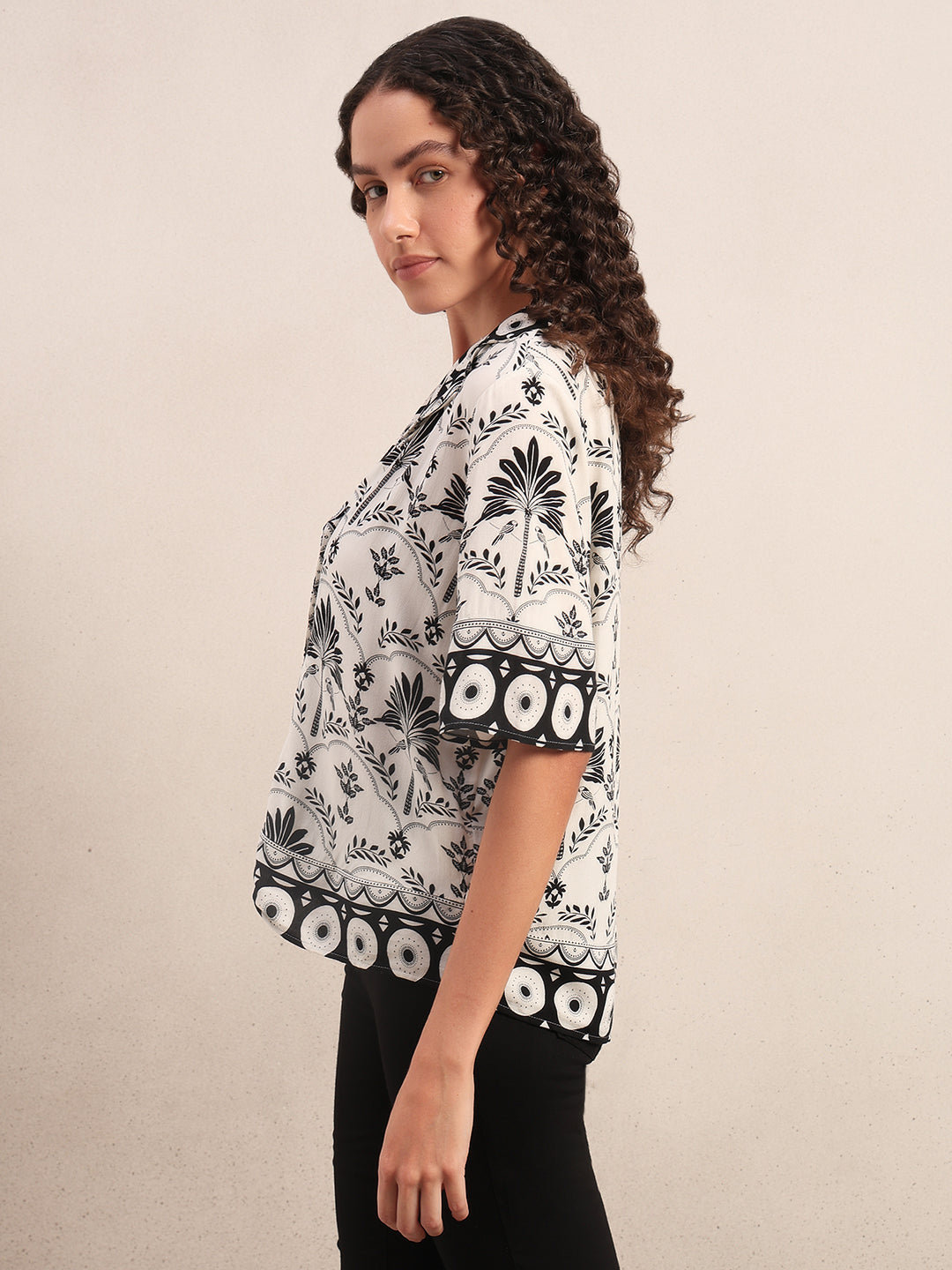 Floral Viscose Short Sleeves Shirt - White