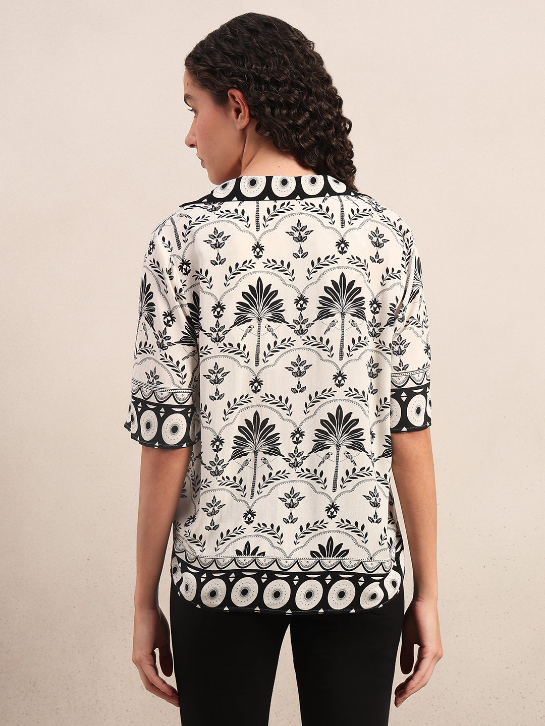 Floral Viscose Short Sleeves Shirt - White