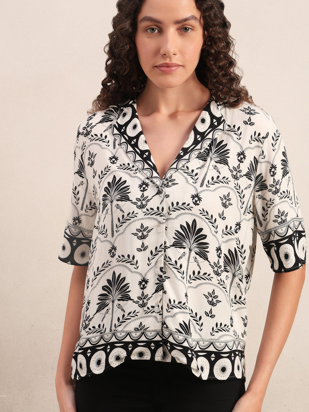 Floral Viscose Short Sleeves Shirt - White