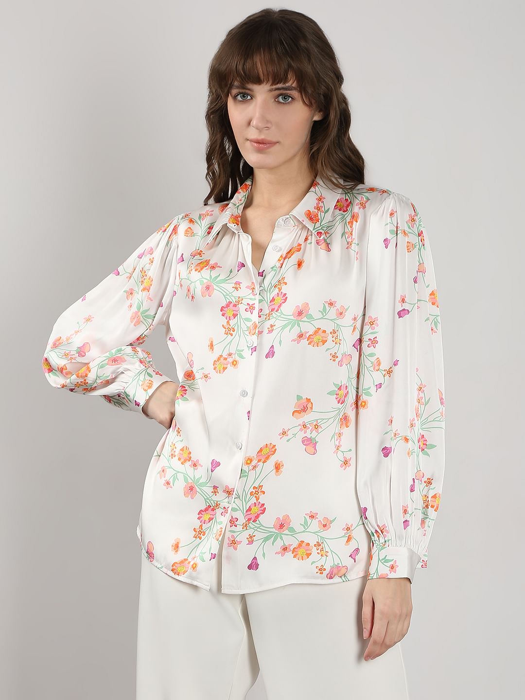 White Floral Printed Shirt