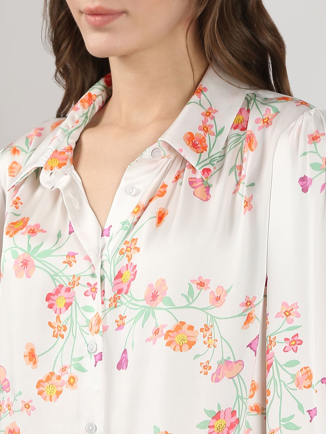 White Floral Printed Shirt