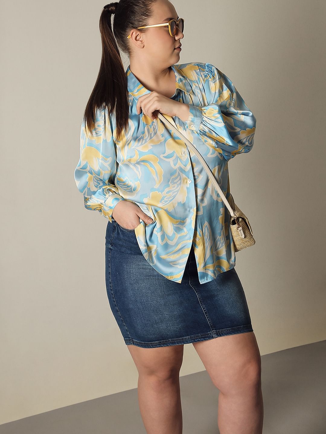 Curve Blue Printed Shirt