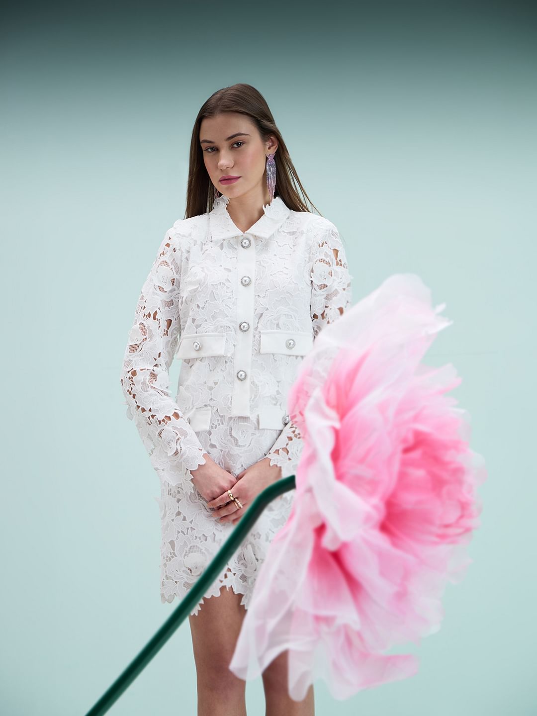 Marquee White Lace Co-Ord Set Shacket