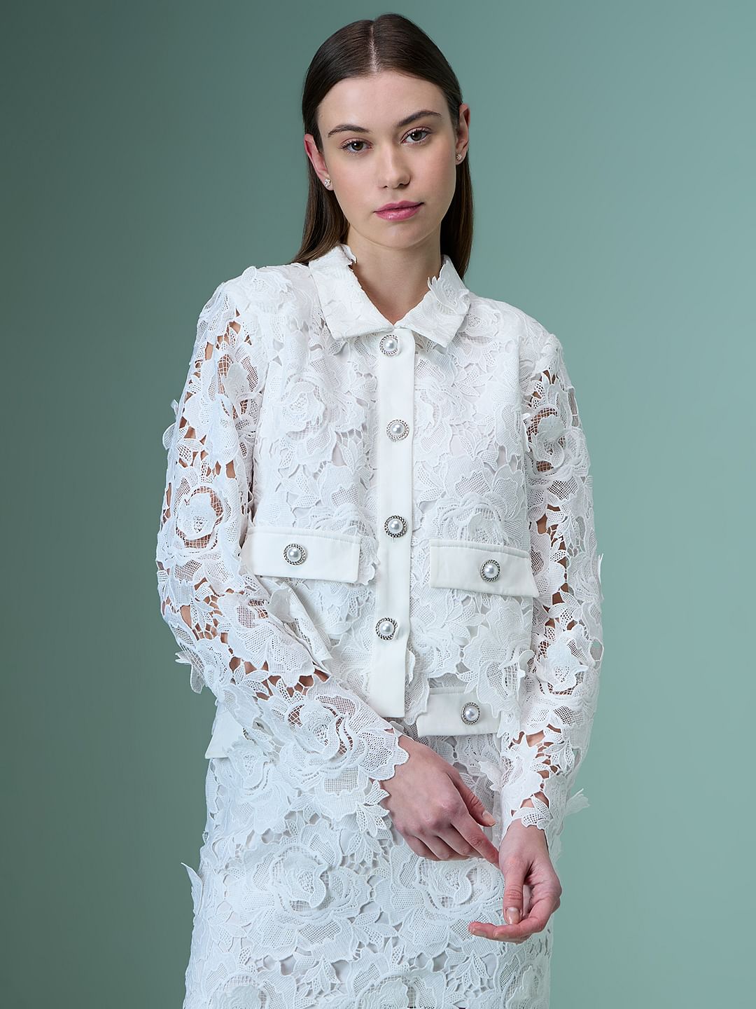 Marquee White Lace Co-Ord Set Shacket