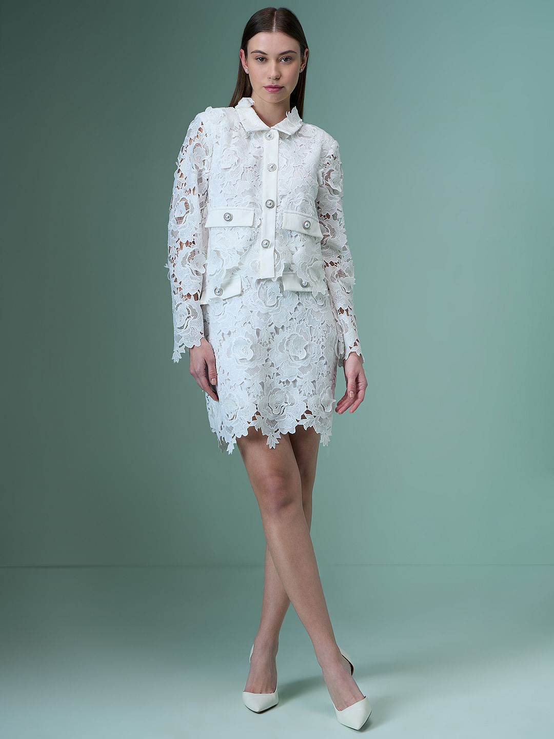 Marquee White Lace Co-Ord Set Shacket