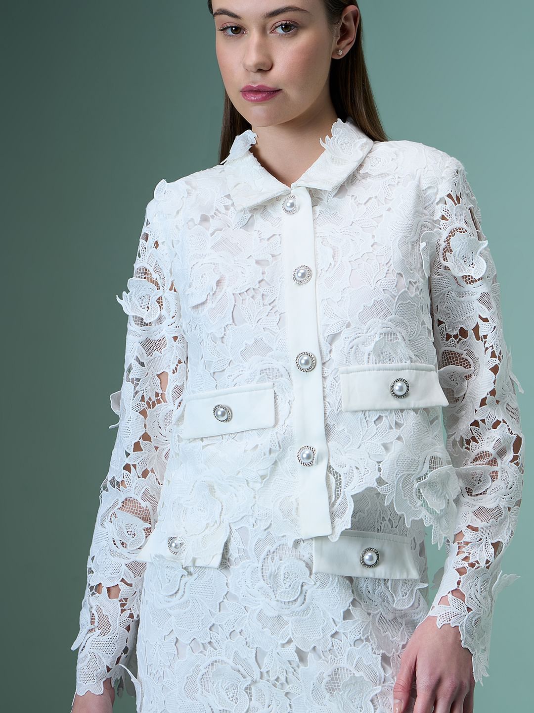 Marquee White Lace Co-Ord Set Shacket
