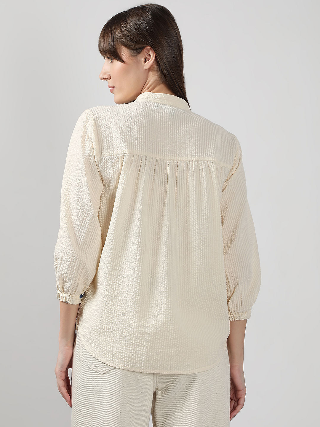 Ecru Lace Trim Cotton Shirt