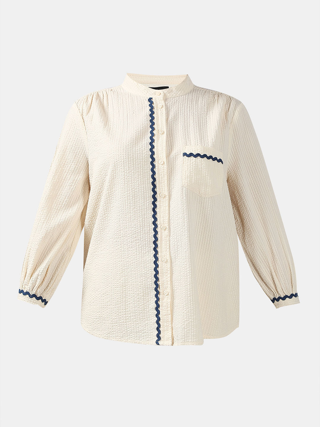 Ecru Lace Trim Cotton Shirt