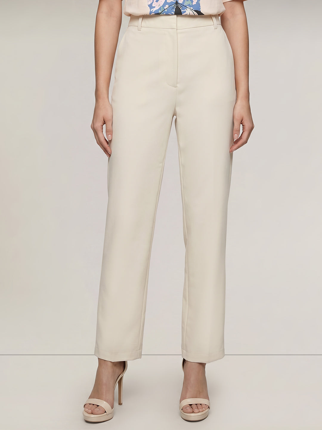 Beige Straight Fit Pants
