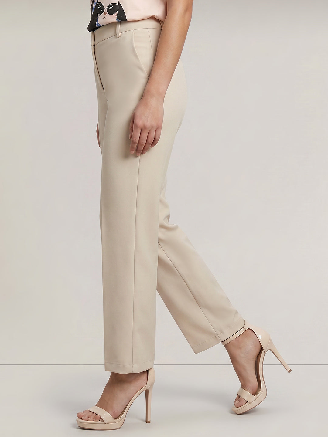 Beige Straight Fit Pants