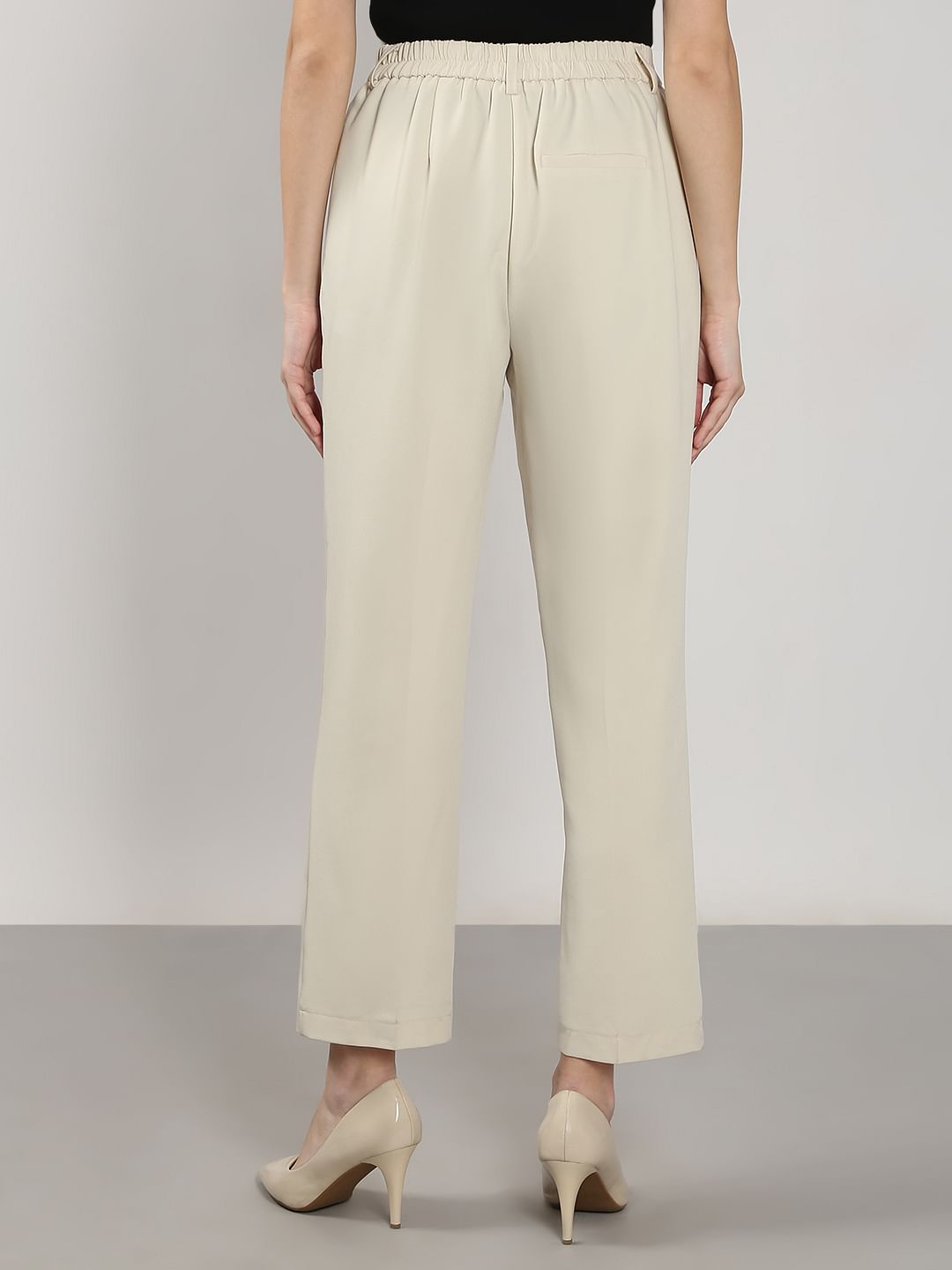 Beige Ankle Length Formal Pants