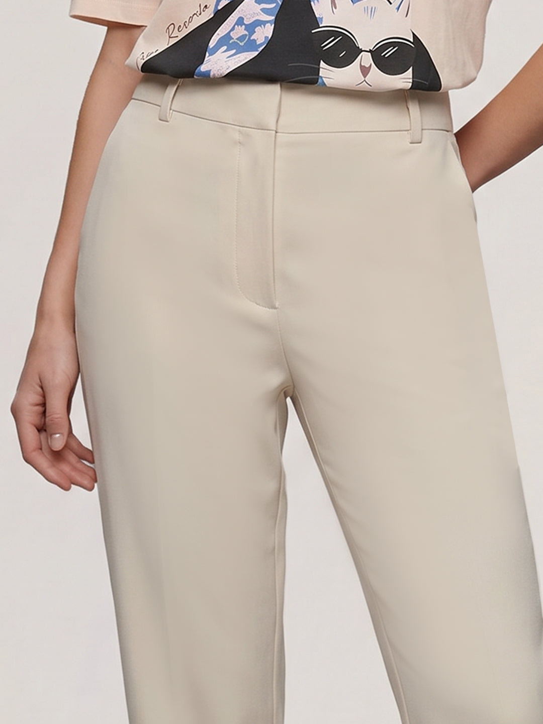 Beige Straight Fit Pants